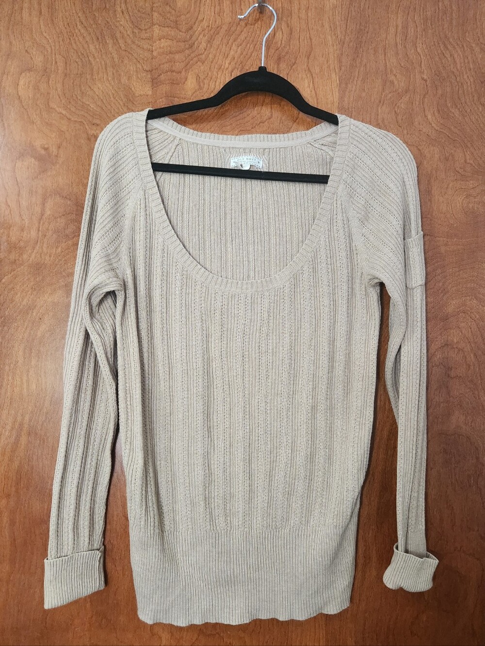 Vintage Y2K Old Navy Ribbed Cotton Beige Pullover Sweater